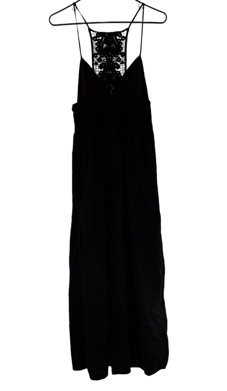 Jason Wu Black Linen Maxi Dress Medium NEW Lined Boho Crochet Bodice Sleeveless